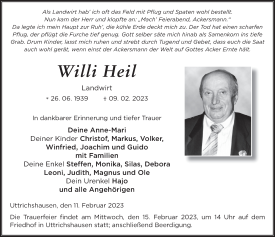 Traueranzeige von Willi Heil von FZ