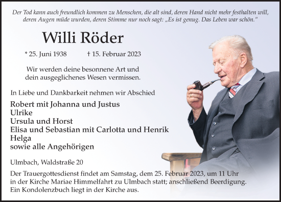Traueranzeige von Willi Röder von FZ