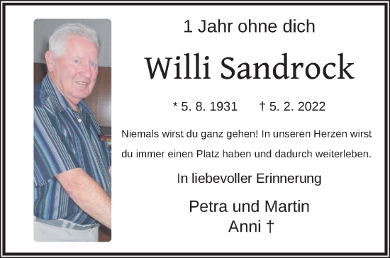 Traueranzeige von Willi Sandrock von FZ