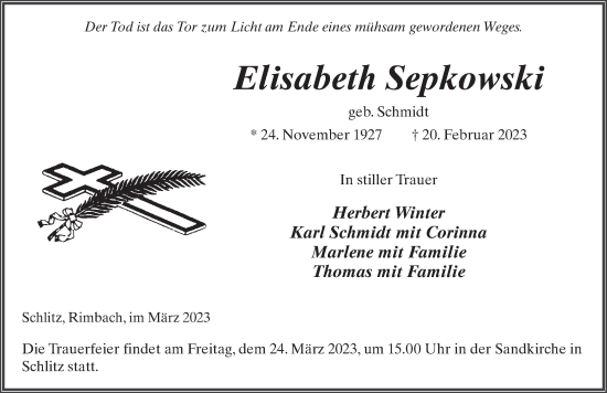 Traueranzeige von Elisabeth Sepkowski von FZ