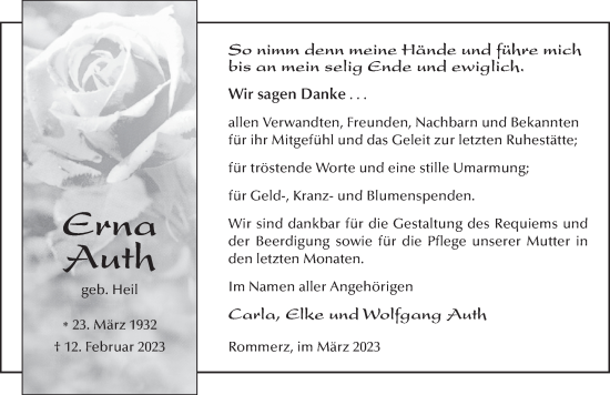 Traueranzeige von Erna Auth von FZ