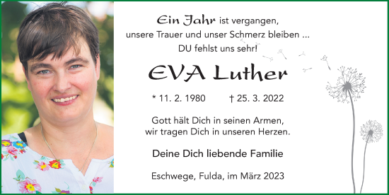 Traueranzeige von Eva Luther von FZ