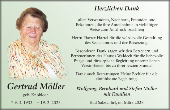 Traueranzeige von Gertrud Möller von FZ