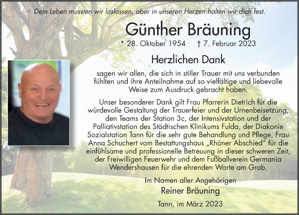  Traueranzeige für Günther Bräuning vom 08.03.2023 aus FZ