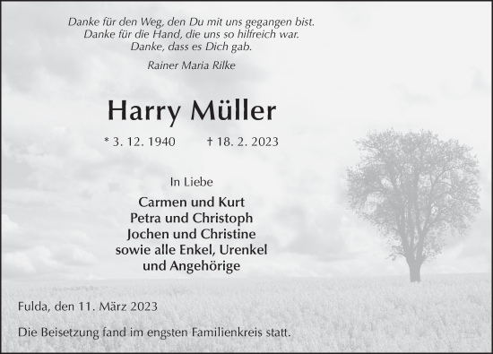 Traueranzeige von Harry Müller von FZ