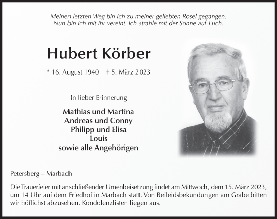 Traueranzeige von Hubert Körber von FZ