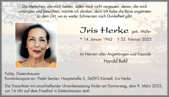 Traueranzeige von Iris Herke von FZ