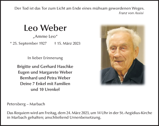 Traueranzeige von Leo Weber von FZ