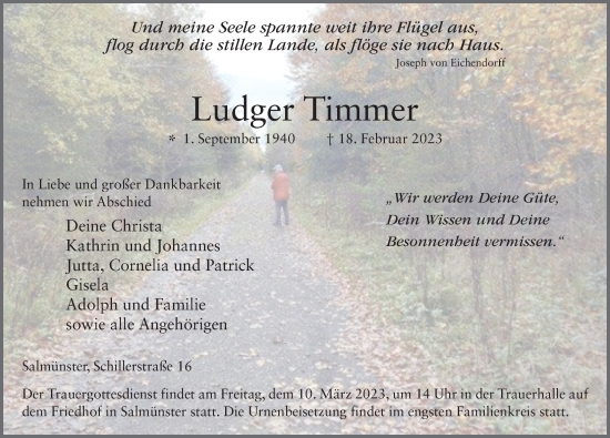 Traueranzeige von Ludger Timmer von FZ