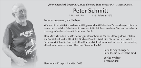 Traueranzeige von Peter Schmitt von FZ