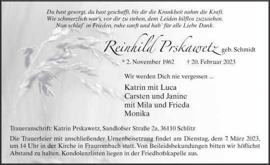 Traueranzeige von Reinhild Prskawetz von FZ