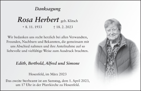 Traueranzeige von Rosa Herbert von FZ