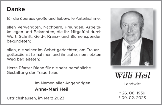 Traueranzeige von Willi Heil von FZ