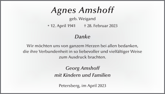 Traueranzeige von Agnes Amshoff von FZ