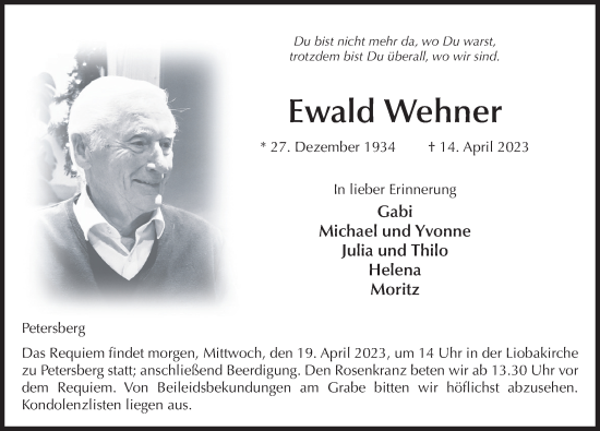Traueranzeige von Ewald Wehner von FZ