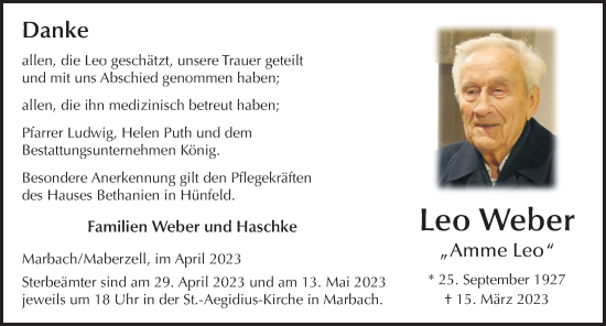 Traueranzeige von Leo Weber von FZ