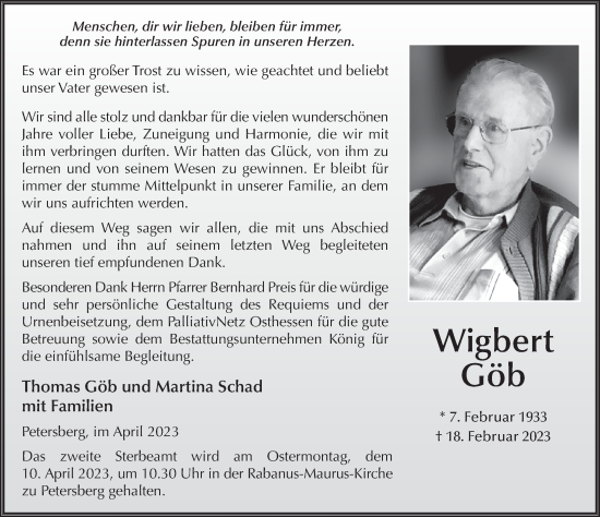Traueranzeige von Wigbert Göb von FZ