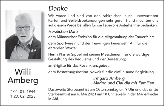Traueranzeige von Willi Amberg von FZ