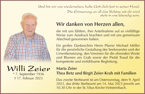 Traueranzeige von Willi Zeier von FZ