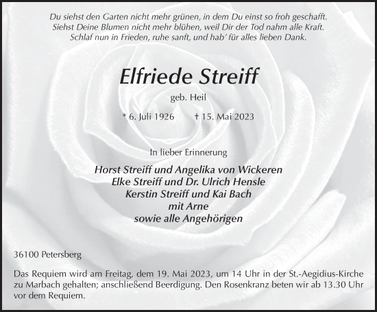 Traueranzeige von Elfriede Streiff von FZ