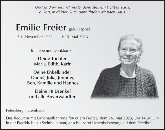Traueranzeige von Emilie Freier von FZ