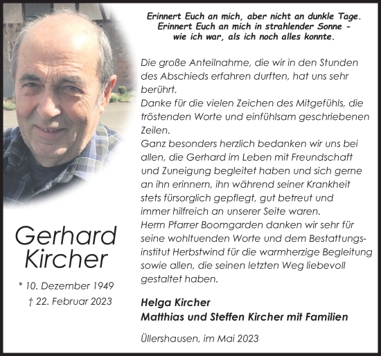 Traueranzeige von Gerhard Kircher von FZ