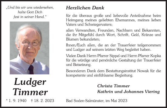 Traueranzeige von Ludger Timmer von FZ