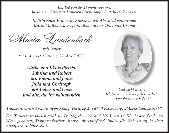 Traueranzeige von Maria Laudenbach von FZ