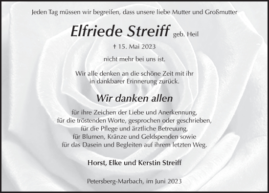 Traueranzeige von Elfriede Streiff von FZ
