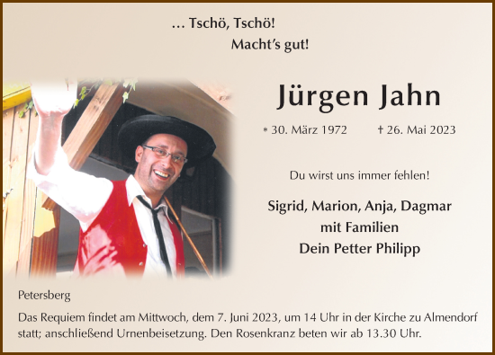 Traueranzeige von Jürgen Jahn von FZ