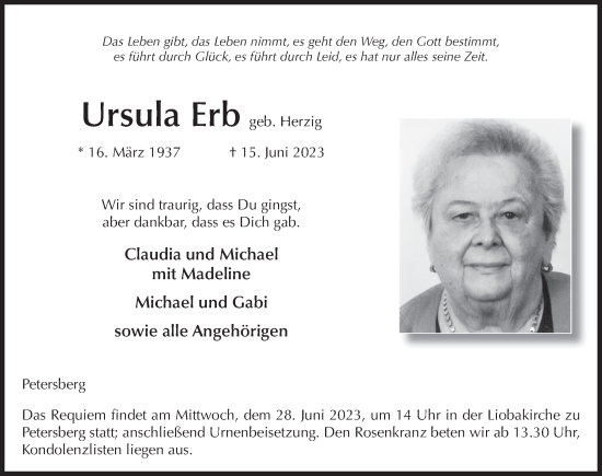 Traueranzeige von Ursula Erb von FZ