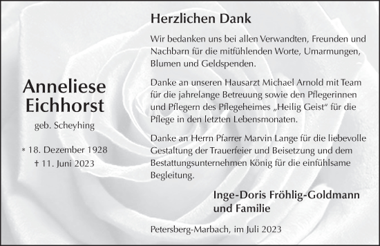 Traueranzeige von Anneliese Eichhorst von FZ