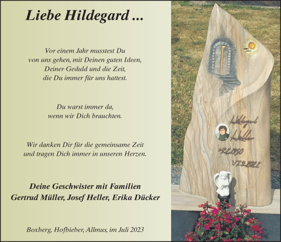 Traueranzeige von Hildegard Heller von FZ