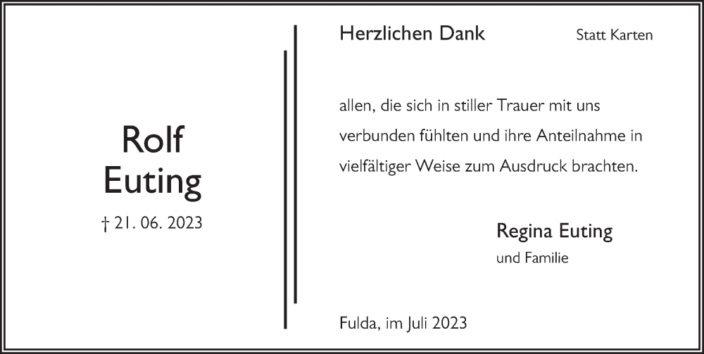  Traueranzeige für Rolf Euting vom 22.07.2023 aus FZ