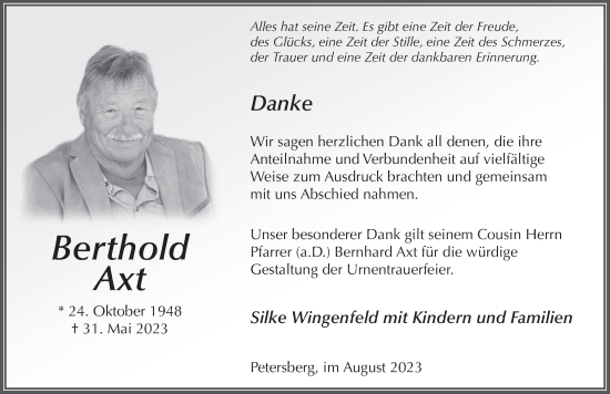 Traueranzeige von Berthold Axt von FZ