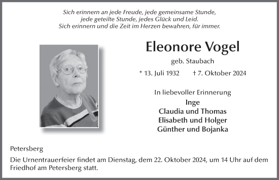 Traueranzeige von Eleonore Vogel von FZ