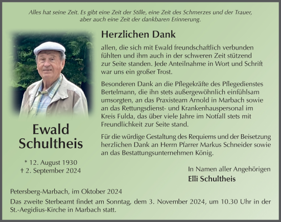 Traueranzeige von Ewald Schultheis von FZ