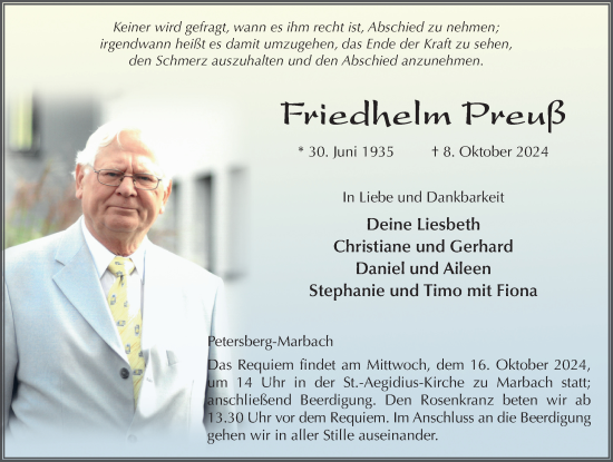 Traueranzeige von Friedhelm Preuß von FZ