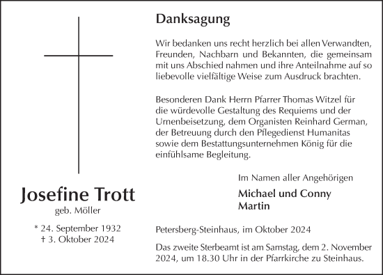 Traueranzeige von Josefine Trott von FZ