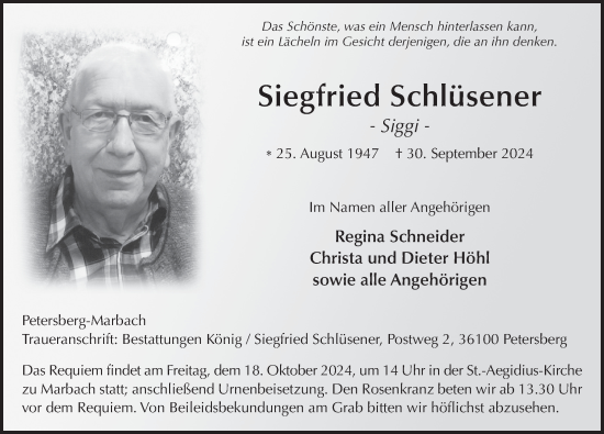 Traueranzeige von Siegfried Schlüsener von FZ
