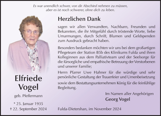 Traueranzeige von Elfriede Vogel von FZ