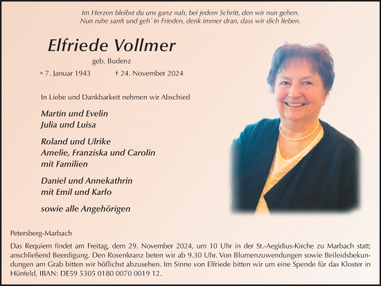 Traueranzeige von Elfriede Vollmer von FZ