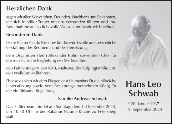 Traueranzeige von Hans Leo Schwab von FZ