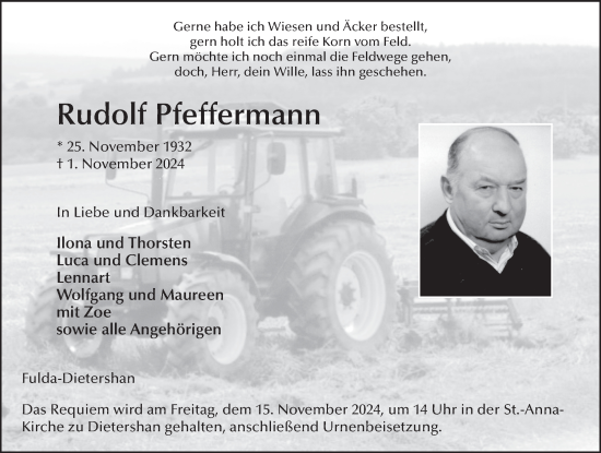 Traueranzeige von Rudolf Pfeffermann von FZ