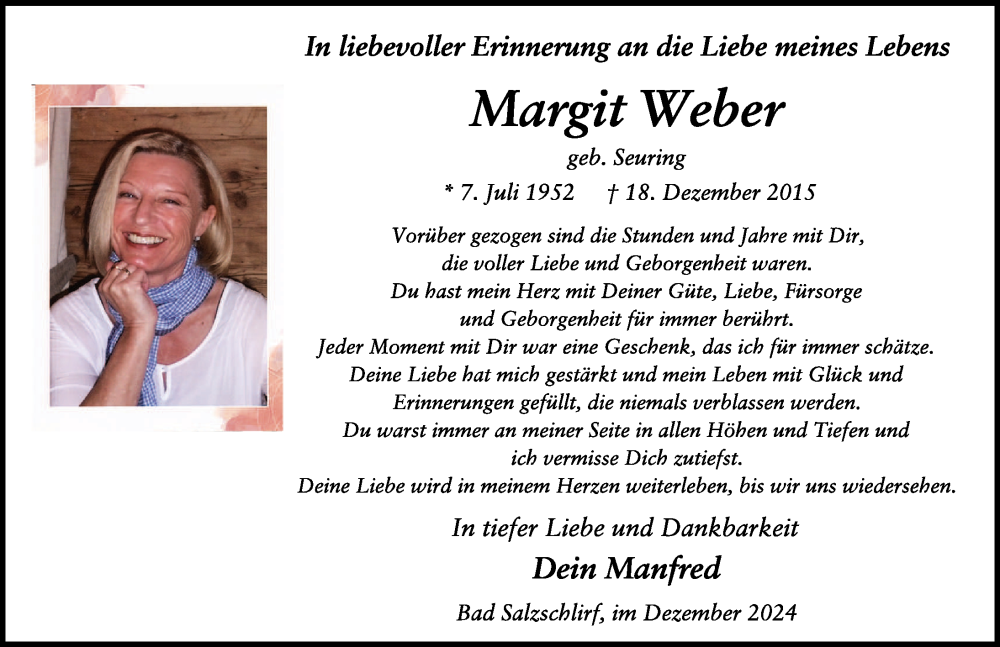 Traueranzeige für Margit Weber vom 18.12.2024 aus FZ