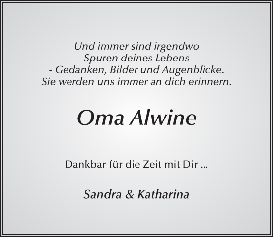 Traueranzeige von Alwine Eberhard von FZ