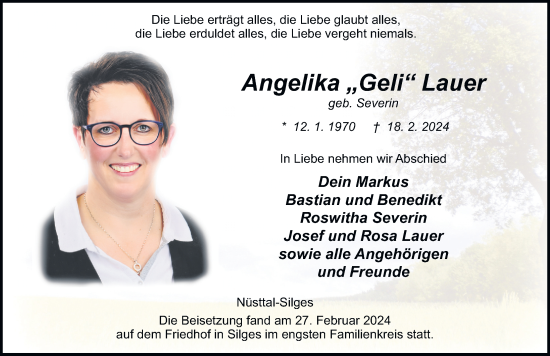 Traueranzeige von Angelika Lauer von FZ