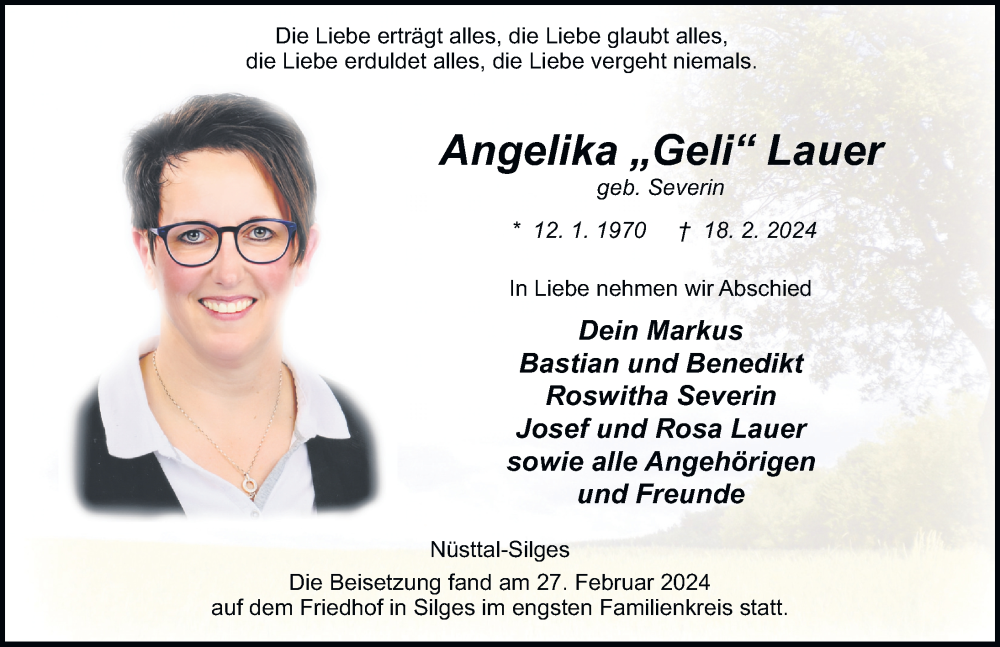  Traueranzeige für Angelika Lauer vom 28.02.2024 aus FZ
