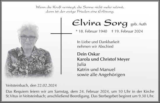 Traueranzeige von Elvira Sorg von FZ
