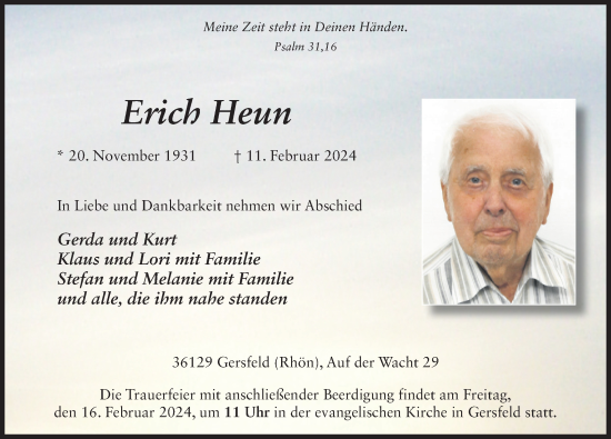 Traueranzeige von Erich Heun von FZ